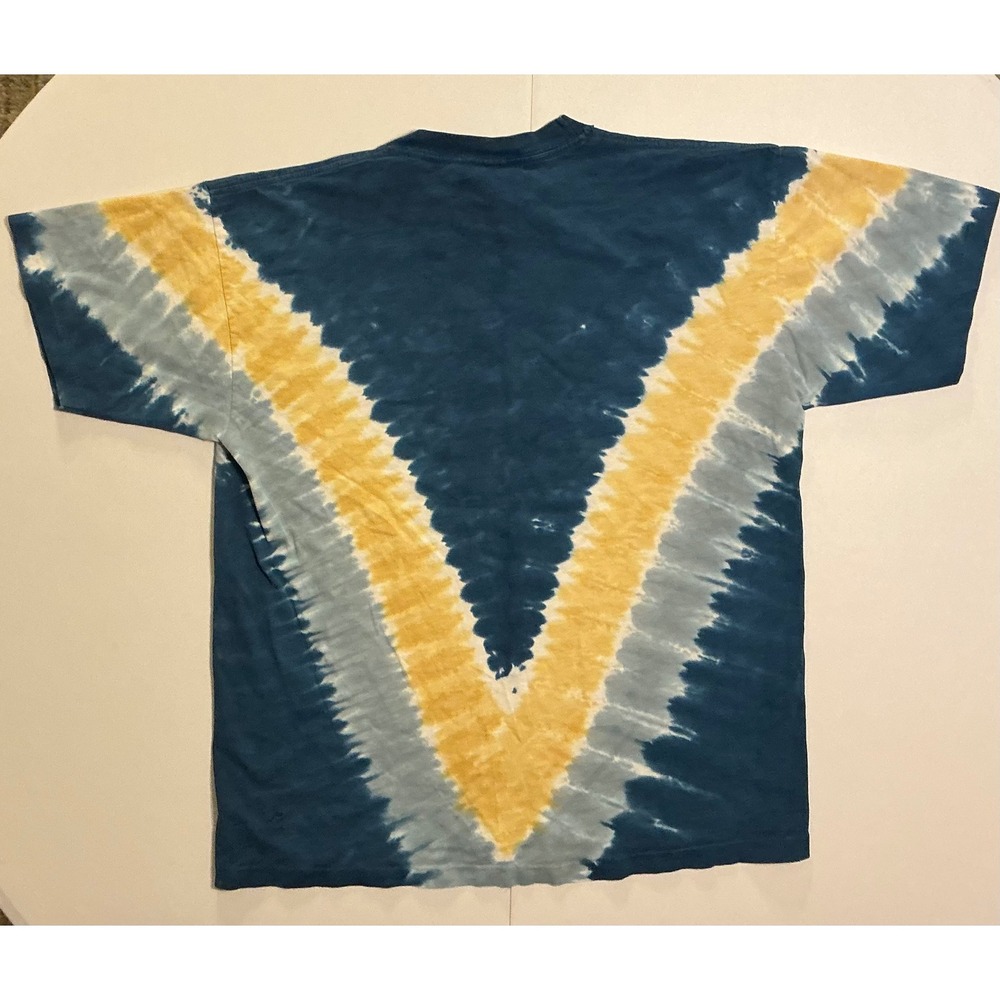VTG USA Made Liquid Blue Navy Tie Dye T Shirt 90s Single Stitch Blue Yellow L - Picture 2 of 10